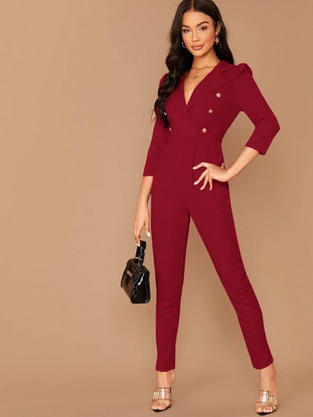 

notched collar double breasted jumpsuit k6by#, White