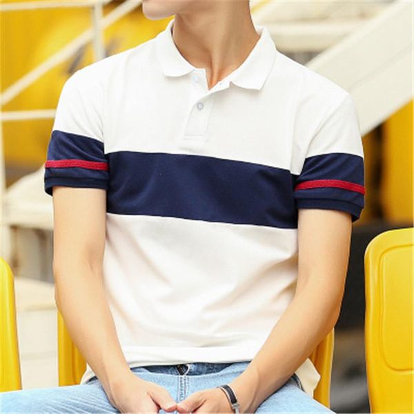 

designer new male tees slim short sleeve casual polos clothing man thin lapel polos fashion korean version colorblock t-shirt, White;black
