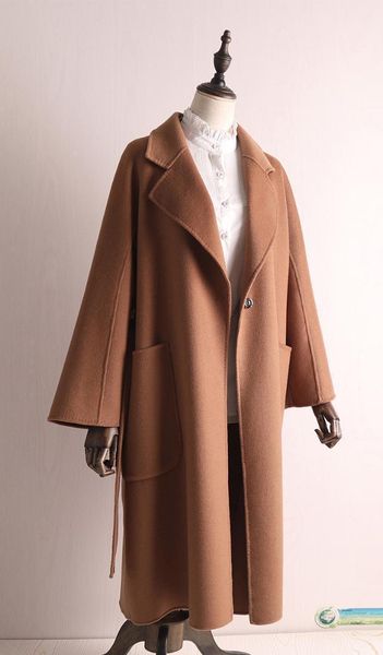 

guesod 2017 winter new arrival double-sided cashmere coat female smog blue medium-length slim outerwear slim waist below knee1, Black