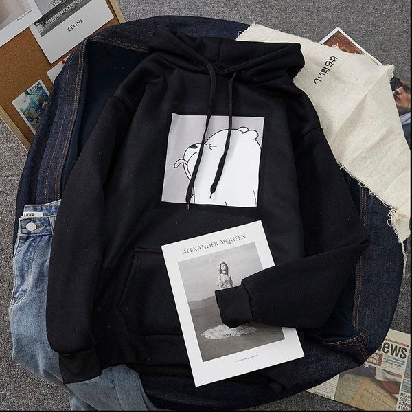 

women sweatshirts oversized pocket clothes plus velvet autumn winter casual vintage pullovers hoodies women loose, Black