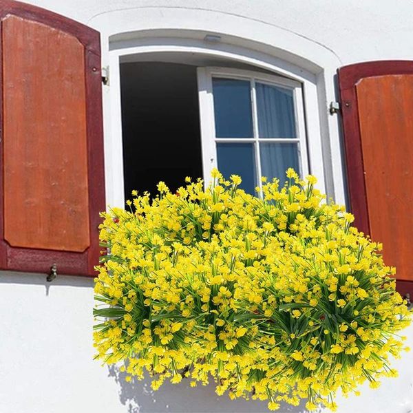 

decorative flowers & wreaths 8pcs artificial outdoor uv resistant plants, 8 branches faux plastic greenery shrubs plants indoor outside hang