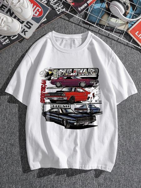 

men letter & car print tee v1pl#, White;black