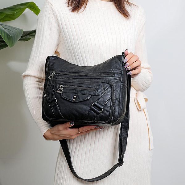 

2020 black flap shoulder bag for women quality medium soft leather lady cossbody messenger bags casual female handbags grand sac