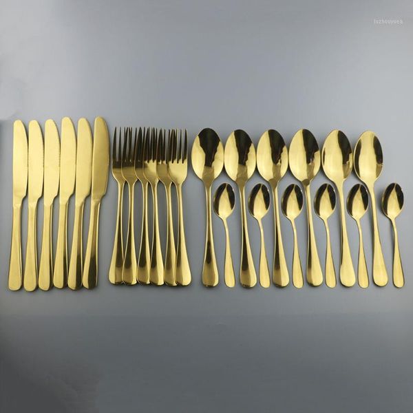 

24pcs luxury flatware stainless steel dinnerware set shiny gold tableware mirror fork knife spoon kitchen tableware set1