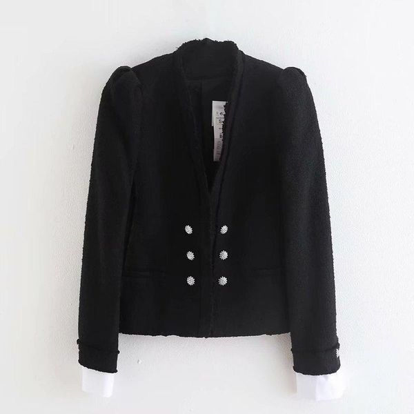 

fh950-83 euro-american style 19 new women's lantern pocket pearl button poplin tweed jacket, Black;brown