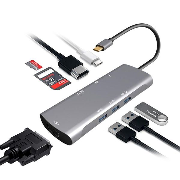 

usb hub c dock type c многосегментный usb 3.0 hub hdmi vga адаптер dock для pro huawei mate usb-c 3.1 splitter port type
