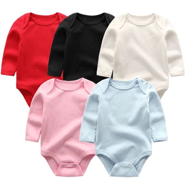 

baby girl boys romper 5pcs/lots newborn sleepsuit 2020 infant baby clothes long sleeve solid color jumpsuits baby custome lj201023, Blue