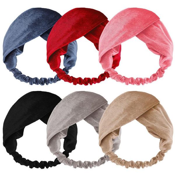 

new women girls winter velvet hair bands solid color headbands vintage cross turban bandage bandanas hairbands hair accessories q sqcqwr