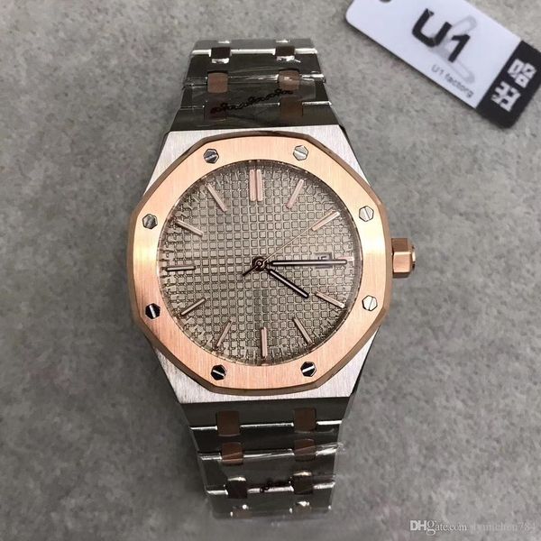 

u1 завод высокого класса мужской дуб 15450 наручные часы, большие клетчатые украшения, 41mm в диаметре, из нержавеющей стали автоматические, Slivery;brown