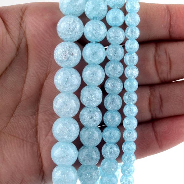 

natural light blue cracked crystal stone beads round loose spacer beads for jewelry making diy bracelet handmade 6/8/10/12mm