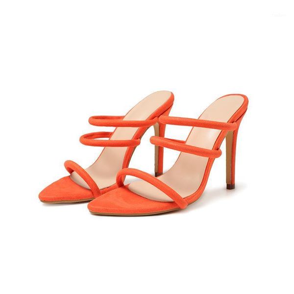 

2021 summer fluorescent stiletto sandals, plus-size suede stiletto shoes, Black