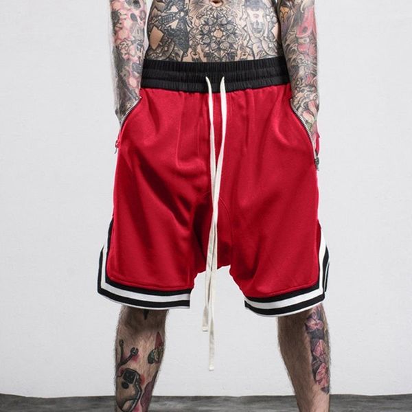 

men's shorts elastic rope stretch mesh streetwear sports running pants men hip hop trousers streetwear pant bermuda masculina, White;black