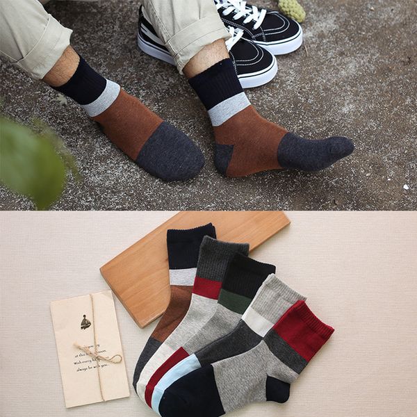 

fashion spring autumn new men cotton crew for male patchwork colors classic business men's breathable soft socks, Black