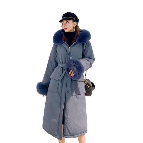 

women's down & parkas natural fur collar 2021 winter white duck jacket women real coat female long thicked parka doudoune femme l144, Black