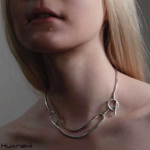 

huanzhi 2020 new simple design sliver color metal chain ot buckle clavicle chain necklace for women girls party jewelry gifts, Silver