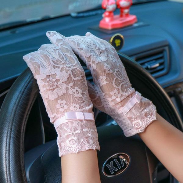 

sexy summer женщины уф солнцезащитный короткие вс экран pearl цветы лук перчатки тонкий шелковый шнурок сенсорный экран lady вождения перчат, Blue;gray