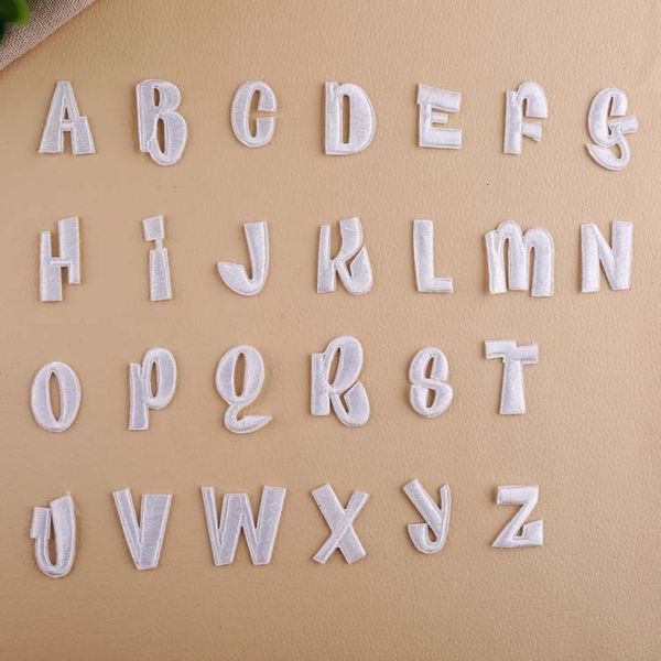 

white alphabet letter embroidery patch heat transfers iron sew on patches for clothes stickers decorative appliques 47263