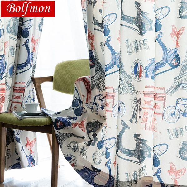 

curtain & drapes eco cotton polyester custom 50% shading fashion bicycle european rock eyelet curtains for living room kitchen window