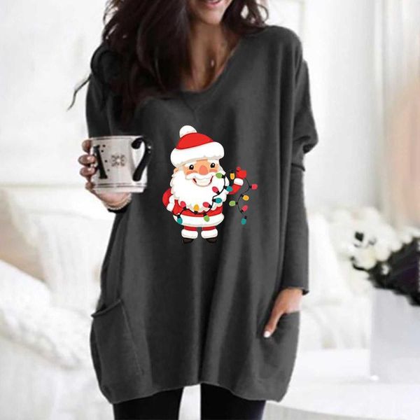 

women's hoodies & sweatshirts women christmas deer v-neck tie-dye pockets long sleeves gradient blouse winter clothes camiseta mujer, Black