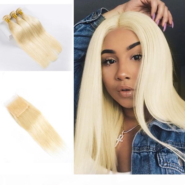 

613 blonde bundles with closure brazilian hair weave bundles 8a virgin hair straight human hair extension wholesale price ing, Black