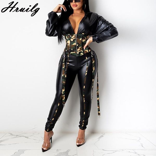 

two piece set women zipper elegant streetwear strappy v neck solid skinny straight sleeve night club hooded collar women, Gray