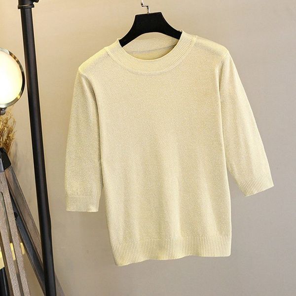 

2021 new women pullover sweater glitter knitted pull over spring autumn half sleeve elasticity crewneck female jumper z77r, White;black