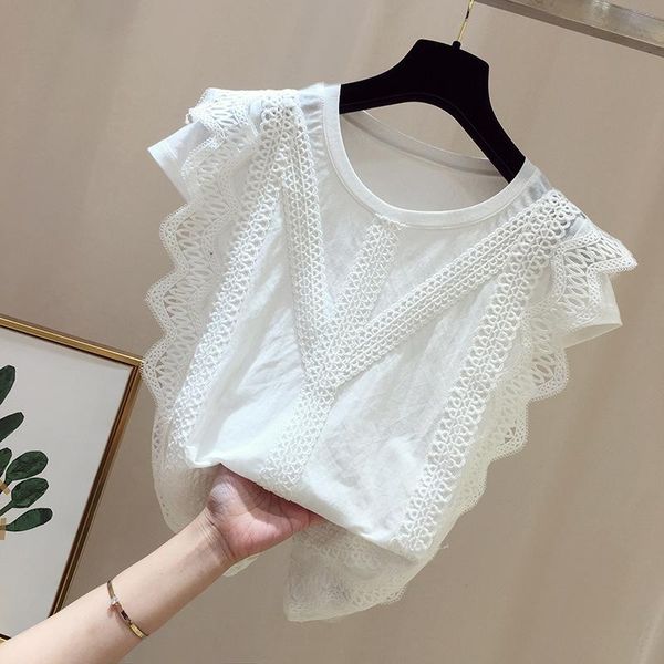 

summer shirts women lace blouse short sleeve fashion blouses crochet blusas casual female blusas mujer white black femme