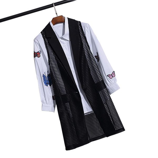 

gilet long à col rabattu ajouré, bon marché, veste sans manches noir de grande taille, cardigan de bureau pour femme, gilet d'été 4xl, Black;pink