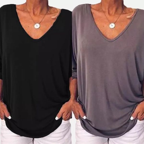 

новый v-образный вырез hef2y женщин обратно долго buttonsleeve летучая футболка новый v-образным вырезом летучая сыпучие женщин длинный butt, White