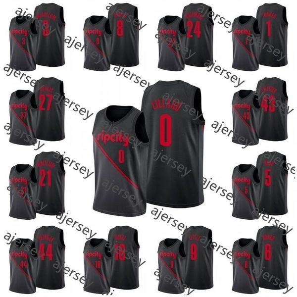 

portland trail blazers men al-farouq aminu c.j. mccollum damian lillard evan turner kent bazemore nik stauskas jersey, Black