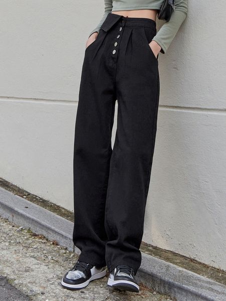 

dazy asymmetrical waist fold pleated jeans 27kp#, Blue