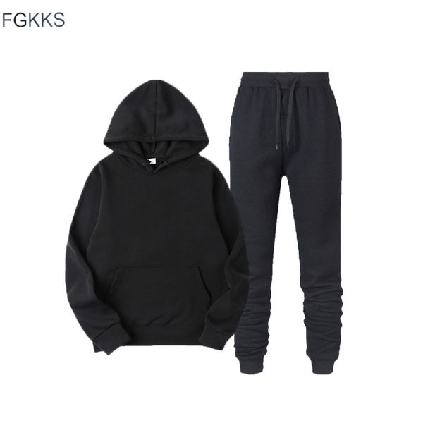

fgkks fashion men's sports sets solid color street men casual hoodies suit comfortable simple male tracksuit 201114, Gray