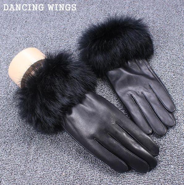 

genuine sheepskin women' winter fur gloves warm solid guantes, Blue;gray