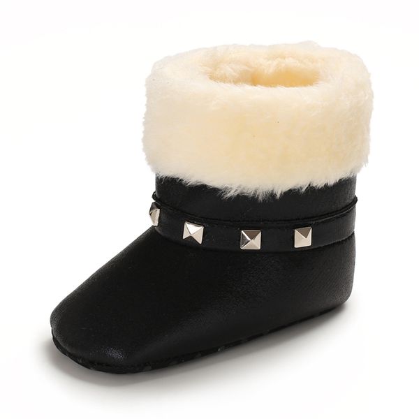 

boweaey new pure cotton soft bottom 4 colors baby shoes leather winter boots for girls wholesale and retail lj201104, Black;grey