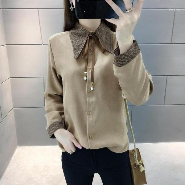 

apricot,white,khaki mori girl blouse japan style autumn winter women long sleeved temperament shirts bowknot1