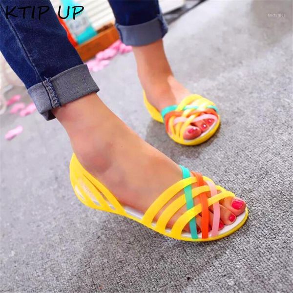 

sandals women jelly shoes rianbow summer sandals female flat shoe casual ladies slip on woman candy color peep toe beach shoes1, Black