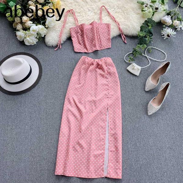 

new women beach 2 piece sets summer spaghetti strap c + slim skirt dot printed suits woman sweatsuit pink outfit clothes1, White