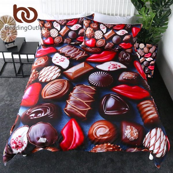

beddingoutlet chocolate bedding set sweet candy duvet cover  red lips girls quilt cover dessert bed set 3pcs parrure de lit1