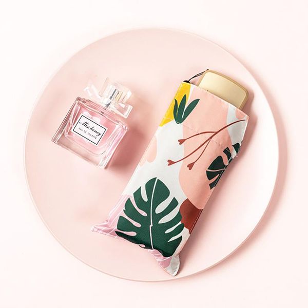 

portable mini flat clear umbrella rain women plant patterns girls small umbrellas kids uv protection sun umbrella parasol bbynyu bwkf