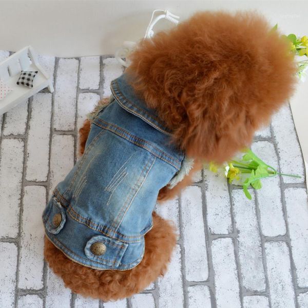 

dog apparel dannykarl 2021 clothes teddy vip than bear pet autumn and winter clothing vintage scratch pattern personality denim vest1