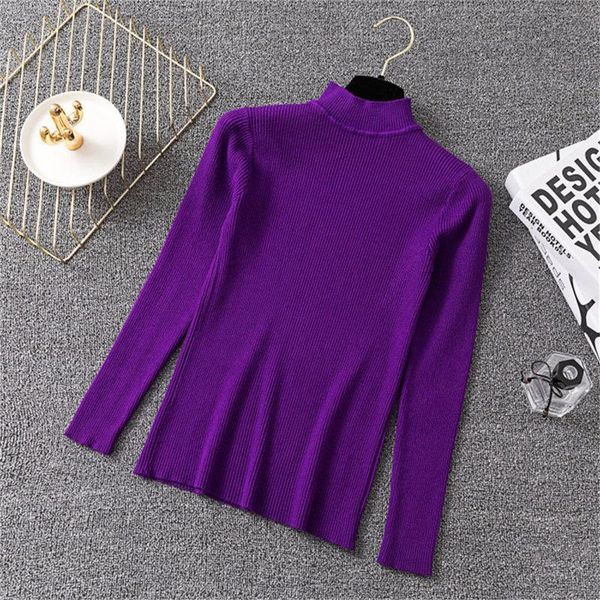 

korea autumn winter purple half turtleneck slim elastic pullovers sweaters women solid bottoming knitted sweater female jumper, White;black