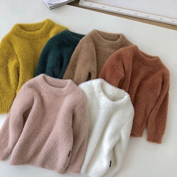

girls children mink cashmere sweater pullovers winter baby kids warm jumper coat toddler girl thick jacket 9m-5years 201201, Blue