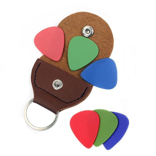 

leather kechain guitar pick holder case guitar picks plectrums bag with picks