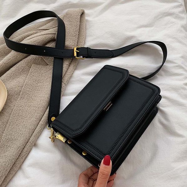 

cross body high-quality small bag 2021 all-match texture leather messenger fashion lady wide shoulder strap square