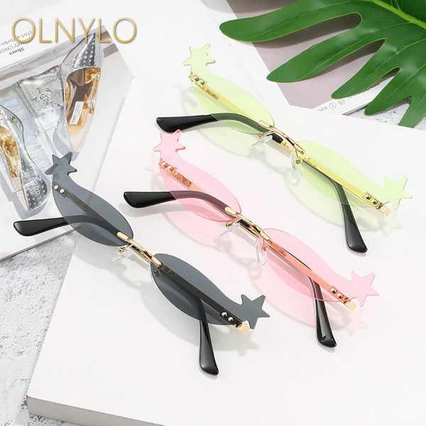 

fashion star lady sunglasses fashion little frameless mirror lens lady men sunglasses uv400 sunshade glasses, White;black