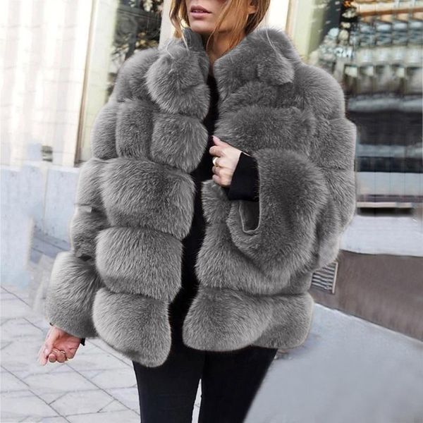 

women's fur & faux women casual jacket plus size short coat warm furry long sleeve outerwear autumn winter loose overcoat outwear, Black