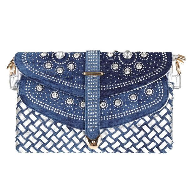 

the new women's bags woven inlaid diamond denim bag shoulder/crossbody bag chain