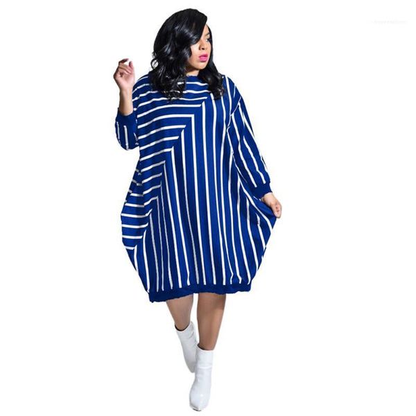 

designers clothes 2020 striped printedwomens plus size dresses loose with packet casual dresses crew neck clothes