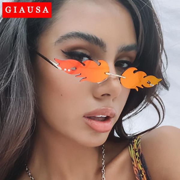 

2020 fashion flame sunglasses women men rimless sunglasses rectangle vintage superhero sun glasses clear gafas de, White;black
