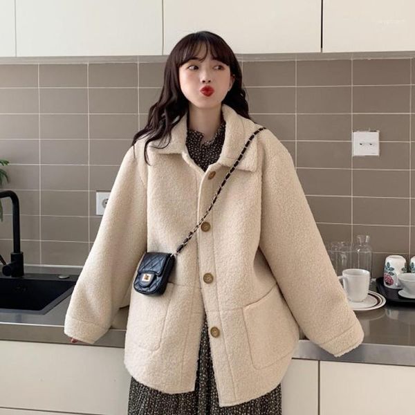 

new autumn women jacket winter coat loose lamb plush single-breasted female jacket fashion casual outerwear abrigo mujer p651, Black;brown